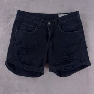 Rag &‎ Bone Denim Shorts Womens Size 24 Black Rebel Distressed Cutoff Chic